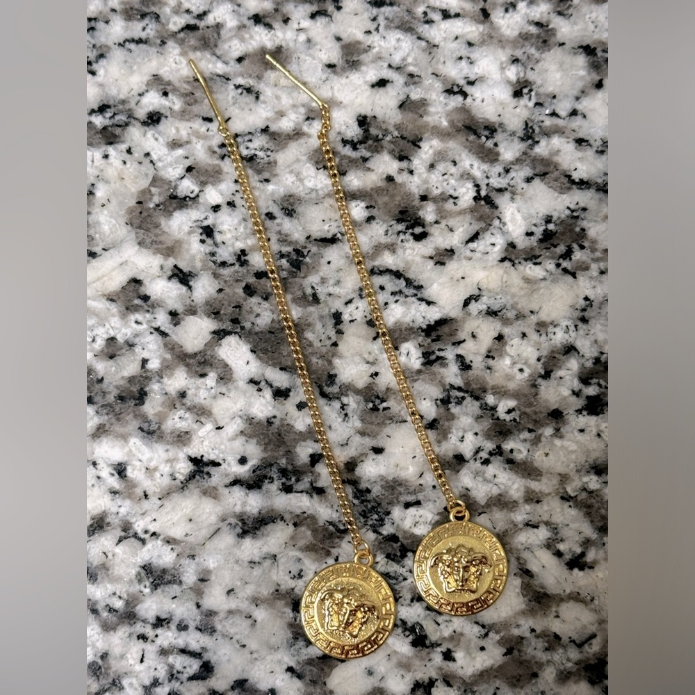 VERSACE Medusa coin threader earrings